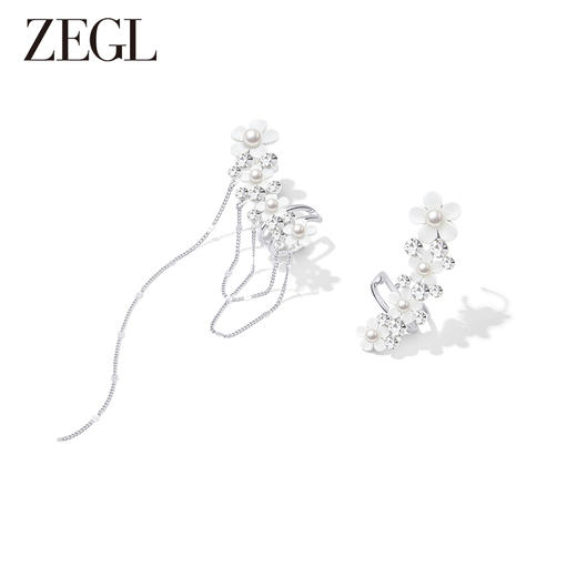 ZEGL设计师花梦系列花朵流苏耳夹女无耳洞耳骨夹耳环不对称耳饰品 商品图0
