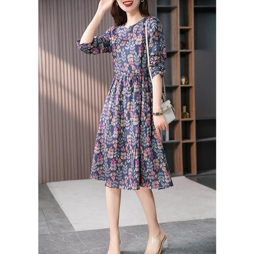 YX【现货7天】高端亚麻印花连衣裙文艺复古显瘦a字裙 商品图1