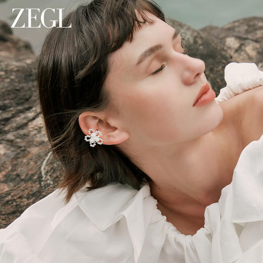 ZEGL设计师花梦系列白色花朵耳夹女无耳洞小众耳骨夹夏天耳环耳饰 商品图2