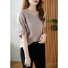 YX【现货7天】FSW优雅气质v领短袖T恤设计感灯笼袖休闲上衣 商品缩略图0
