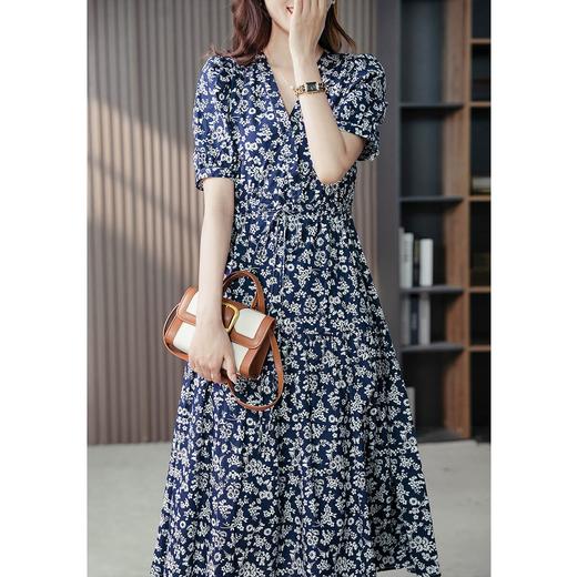 YX【定制15天】FSW高级感显白V领连衣裙韩版设计感碎花显瘦长裙 商品图1