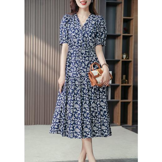 YX【定制15天】FSW高级感显白V领连衣裙韩版设计感碎花显瘦长裙 商品图3