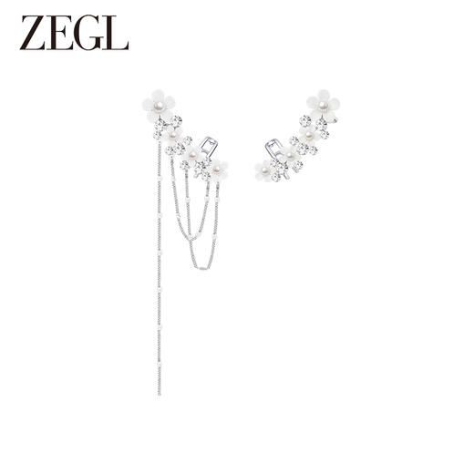 ZEGL设计师花梦系列花朵流苏耳夹女无耳洞耳骨夹耳环不对称耳饰品 商品图1
