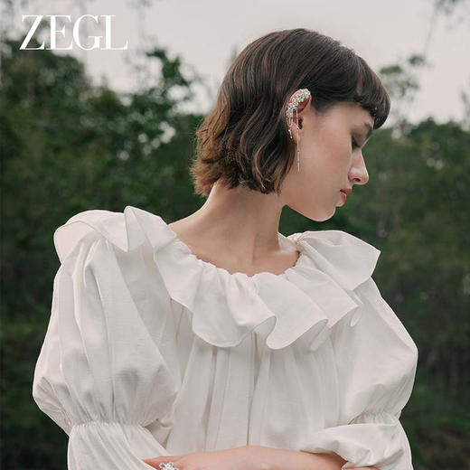 ZEGL设计师花梦系列花朵流苏耳夹女无耳洞耳骨夹耳环不对称耳饰品 商品图4