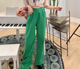 L1臣禾绿色阔腿牛仔裤K222060906