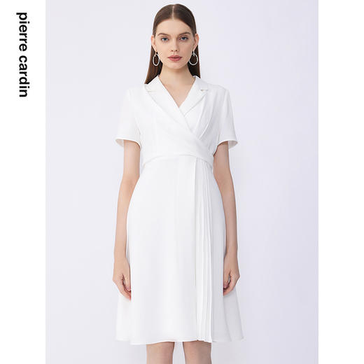 皮尔卡丹女装夏季新款通勤淑女西装压褶连衣裙C32DS014
 商品图0