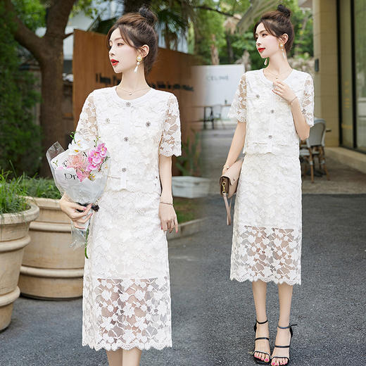 气质感减龄，新中式两件套夏新款蕾丝套装裙HR-AQHUI23085-1 商品图4
