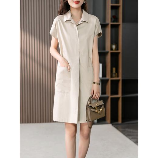 YX【现货7天】FSW短袖衬衫连衣裙休闲宽松直筒显瘦中长裙子 商品图0
