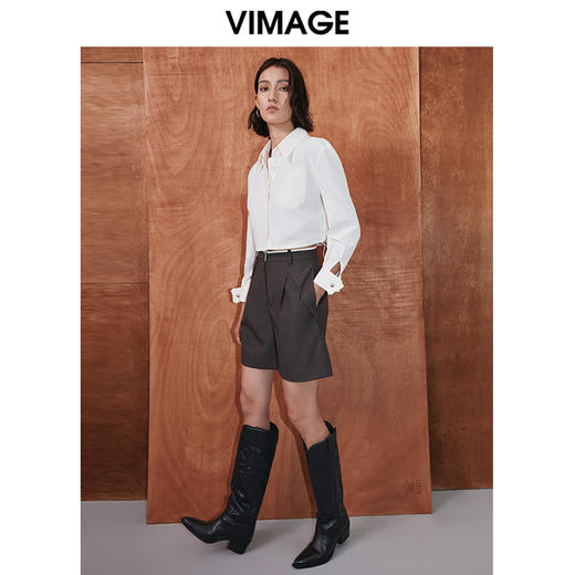 VIMAGE纬漫纪秋季新款百搭小众设计短款衬衣衬衫V2009604 商品图1