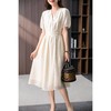 YX【定制15天】FSW天丝短袖连衣裙泡泡袖复古盘扣收腰A字裙 商品缩略图3