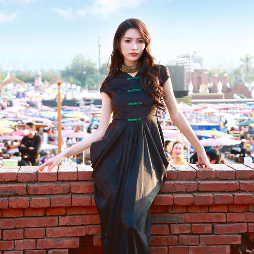 游园惊梦系列-墨魁旗袍式连衣裙/少量现货 商品图0