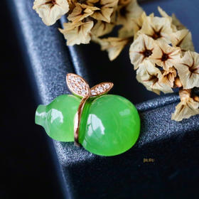 18K玫瑰金和田玉（碧玉）镶钻葫芦吊坠/单面葫芦9*14mm/菠菜绿