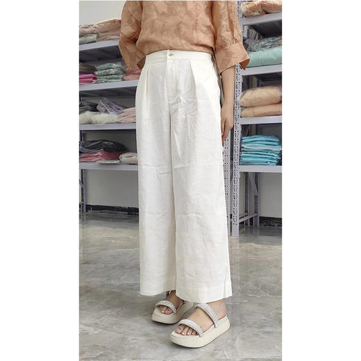 【抖音专属】阔腿裤（23709003条纹米白） 商品图0