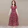 印花长裙时尚妈妈装短袖裙气质优雅中长款小花A字裙裙QYM-JJ-642309-Y 商品缩略图6