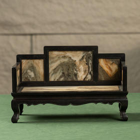 二十世纪 紫檀镶云石三弯腿五屏式罗汉床摆件