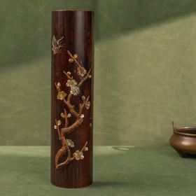 清 竹雕百宝嵌花鸟纹臂搁