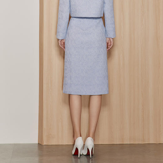 EITIE爱特爱气质高级感小香风蓝色开叉高腰显瘦半身裙秋季新款C06208 商品图4