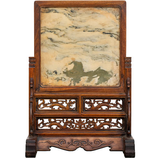 清 红木镶云石透雕螭龙纹插屏 商品图5