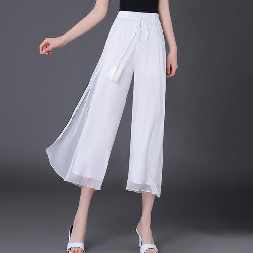 宽松真丝裤，高腰舞蹈飘逸双层开叉裙裤桑蚕丝九分裤LS2399 商品图0