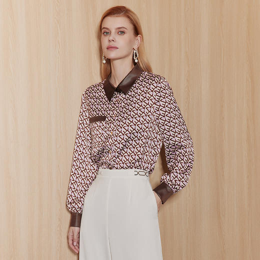 EITIE爱特爱秋季新款修身显瘦百搭印花衬衣上衣7109814 商品图1