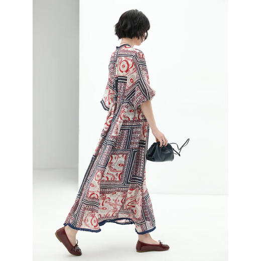 【限时秒杀】COCOBELLA波普印花异域风连衣裙女流苏毛边V领度假长裙FR930 商品图3