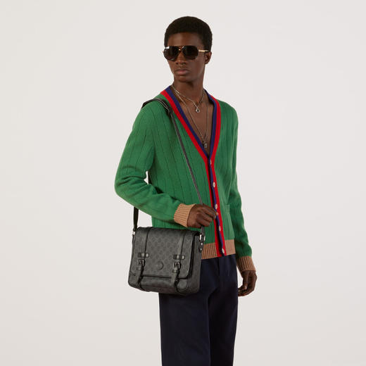 【一】GUCCI 古驰 男士 GG Supreme帆布单肩邮差包 黑色 658542 KGDHN 1000 商品图3
