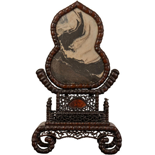 清 红木镶云石竹节工葫芦形插屏 商品图5