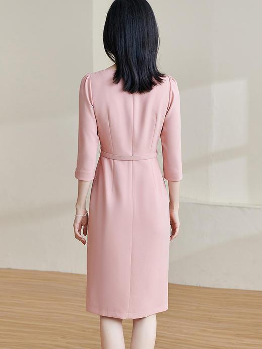 米思阳2026春新款温柔气质中长裙一字领开叉系带显瘦连衣裙2254 商品图6