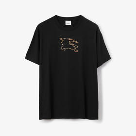 BURBERRY 巴宝莉 男士格纹马术骑士徽标棉质圆领短袖T恤 黑色 8070681 A1189