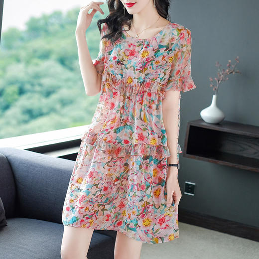 WWM-69218-1新款69218原创设计女装印花真丝连衣裙宽松小个子大码女装 商品图3