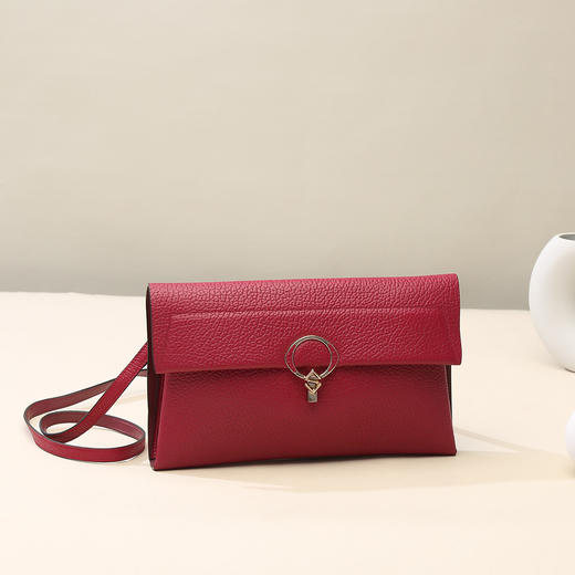 【简约轻奢】浅蓝荔枝纹皮革长款钱包 圆环锁扣设计 多卡位大容量 手拿包/斜挎两用 时尚百搭女包VSA212702 商品图0