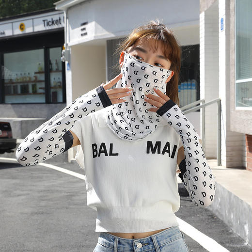 「9.9元包邮！数款可选」防晒袖套男女夏季户外钓鱼骑行遮阳全脸挂耳面罩冰丝开车手套冰袖配饰 商品图2