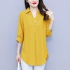 大码女装夏新款，胖mm简约V领显瘦遮肚子纯色上衣宽松雪纺衫潮KQL-E261N2238 商品缩略图3