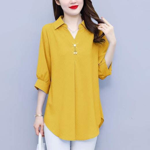 大码女装夏新款，胖mm简约V领显瘦遮肚子纯色上衣宽松雪纺衫潮KQL-E261N2238 商品图3