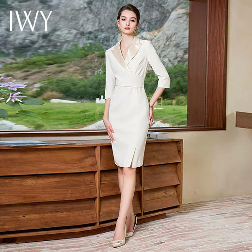 IWY/气质香槟色西装领连衣裙女修身上镜主持礼服裙美容院Q966 商品图4
