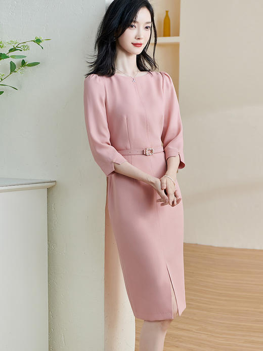 米思阳2026春新款温柔气质中长裙一字领开叉系带显瘦连衣裙2254 商品图5