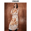 VIMAGE纬漫纪秋季新款扎染印花显瘦高腰优雅连衣裙V2007604 商品缩略图1