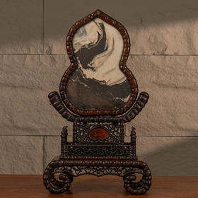 清 红木镶云石竹节工葫芦形插屏