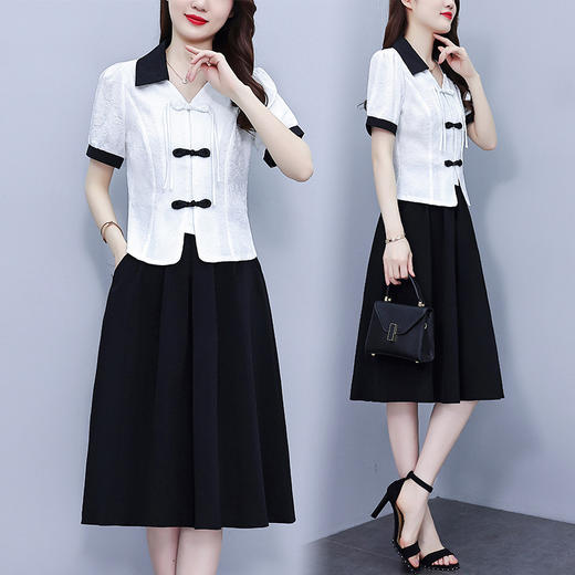 款中式盘扣设计复古气质，修身衬衫半身裙两件套AHM-yzy2670 商品图1