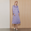 EITIE爱特爱精致复古V领时尚暗纹印花显瘦紫色连衣裙秋季新款C2307222 商品缩略图3