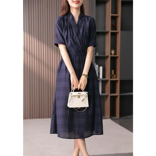 89342原形V领短袖连衣裙女2024春夏季新款高级感气质收腰A字裙长裙子 商品图4