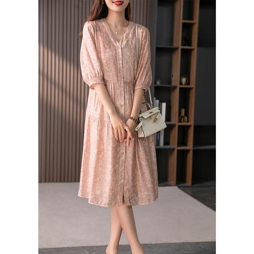 YX【定制17天】气质减龄V领天丝连衣裙灯笼袖显瘦长裙【7.5新款】 商品图2