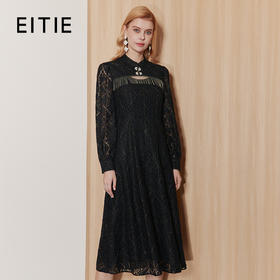 EITIE爱特爱时尚设计感中式镂空立领黑色蕾丝显瘦连衣裙秋新款C07216