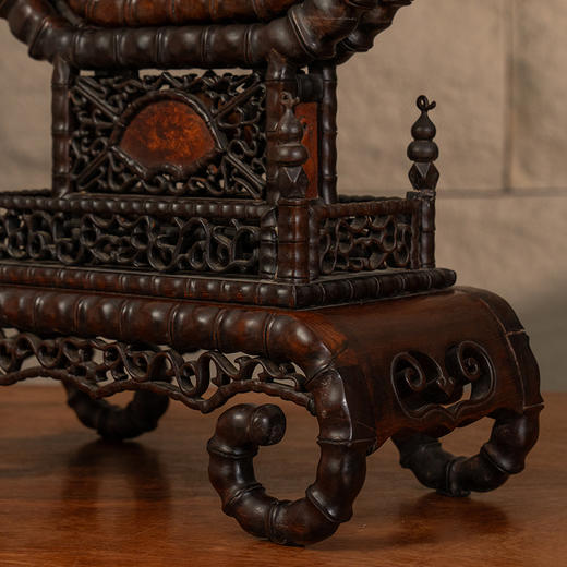 清 红木镶云石竹节工葫芦形插屏 商品图3