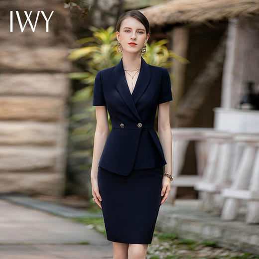 IWY/夏季藏青色西装套裙女薄款职业正装高级感商务通勤上班面试工作服CS1818 商品图1