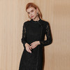 EITIE爱特爱气质优雅钉珠修身显瘦温柔黑色蕾丝连衣裙秋季新款C2307214 商品缩略图2