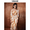 VIMAGE纬漫纪秋季新款扎染印花显瘦高腰优雅连衣裙V2007604 商品缩略图2