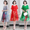 简约时尚优雅仿真丝中长款民族风印花大码女装连衣裙YYG82649-1 商品缩略图3