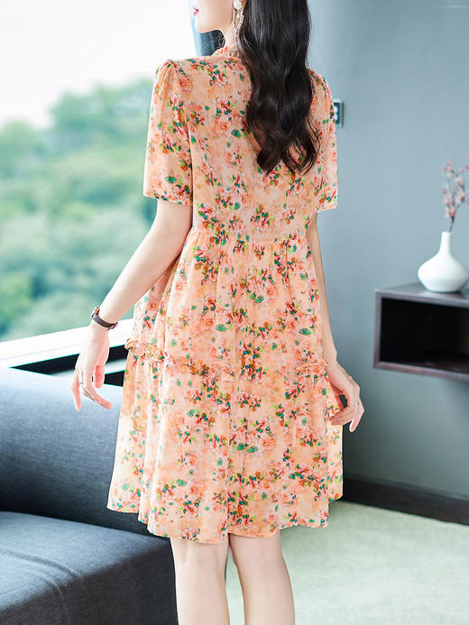 WWM-69398女装夏款69398木耳边小个子真丝印花桑蚕丝连衣裙 商品图3