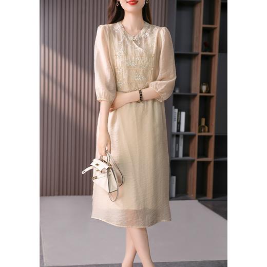 YX【定制25天】国风改良旗袍裙绣花天丝连衣裙 【7.5新款】 商品图2